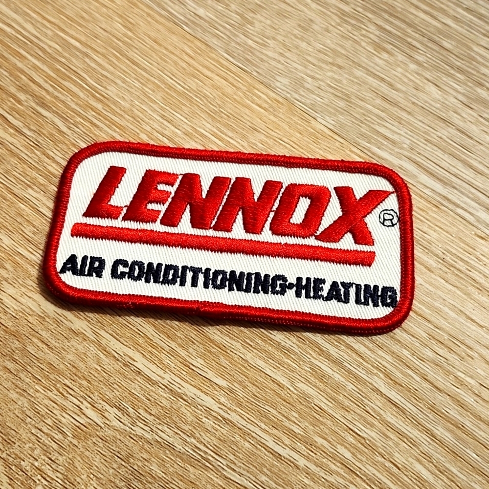 Lennox Air Conditioning Heating Embroidered Patch Red Blue On White 3.5” X 2”